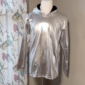 Coofandy Brand Silver Lame Metallic Mens Jacket Coat Hoodie NWT Rapper Style NEW